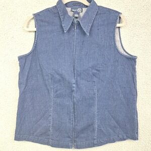 Vintage Venezia Jeans Vest Top Womens 14/16  Blue Denim 2 Way Zip Y2K  Retro